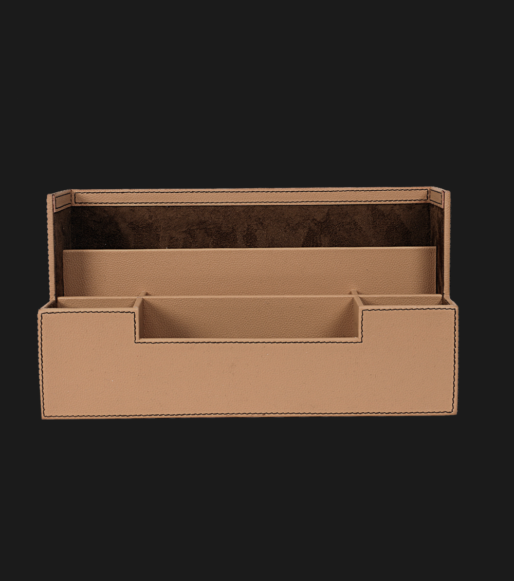 Beige Leatherette Desk Organizer